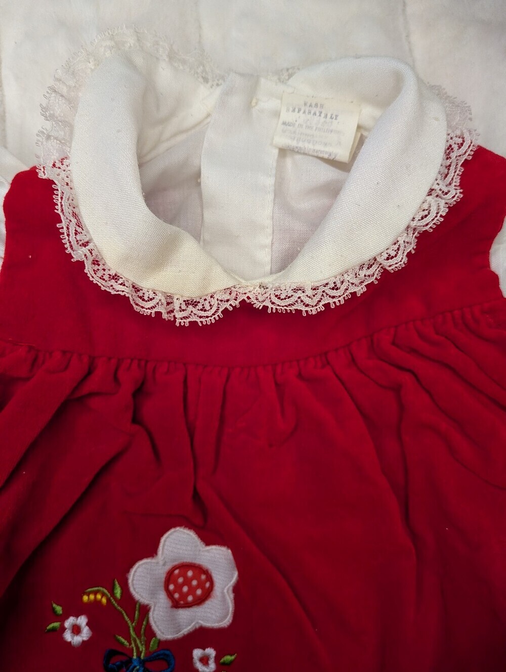 Vtg 1980s Floral Embroidered 2 Piece Infant Set - Picture 5 of 11
